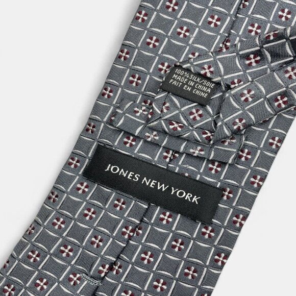 Jones New York Silk Tie Geometric Gray Silver Red Formal Business Dress - Picture 4 of 6